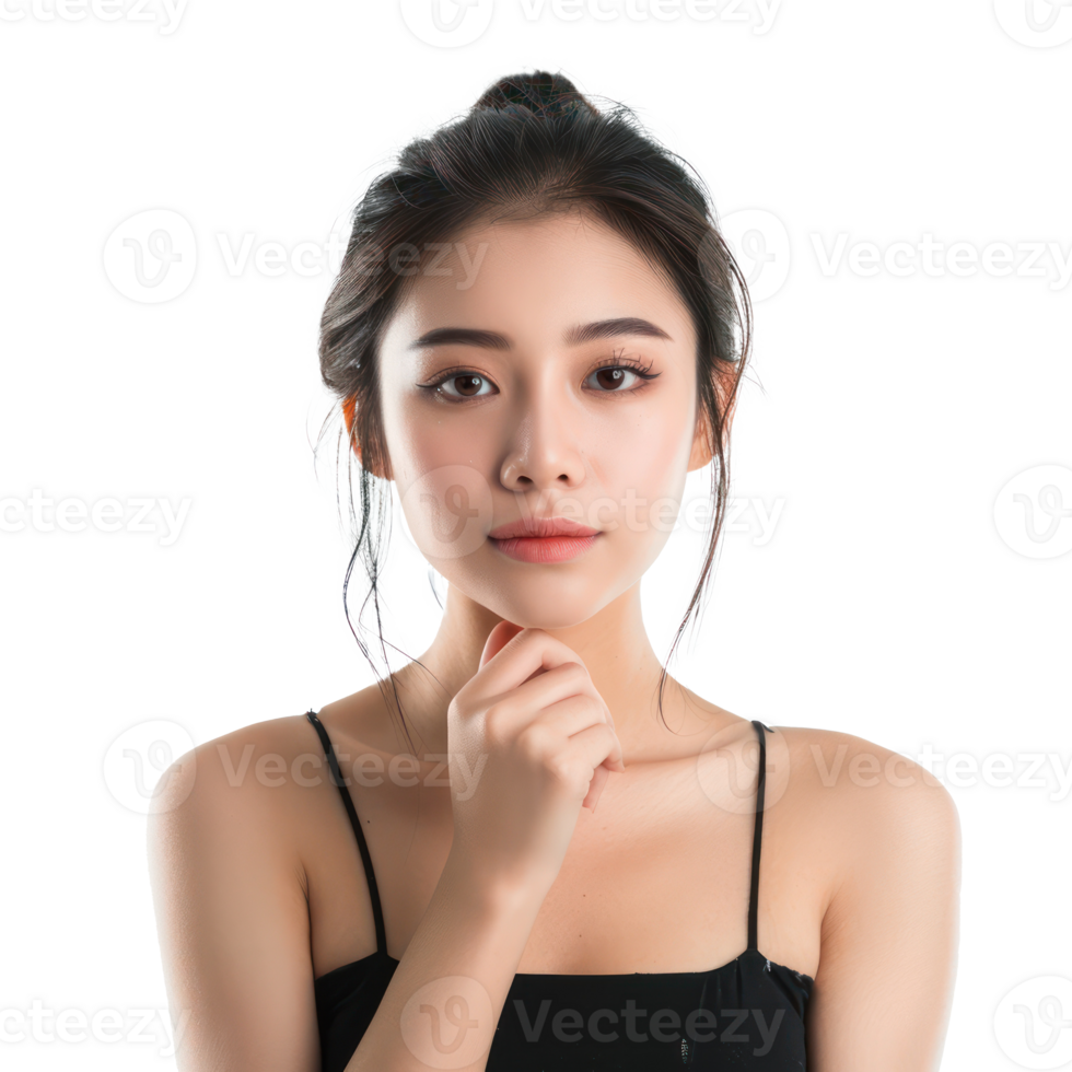 young woman with beautiful light white clean skin, skin care concept front view full length isolate on transparency background png