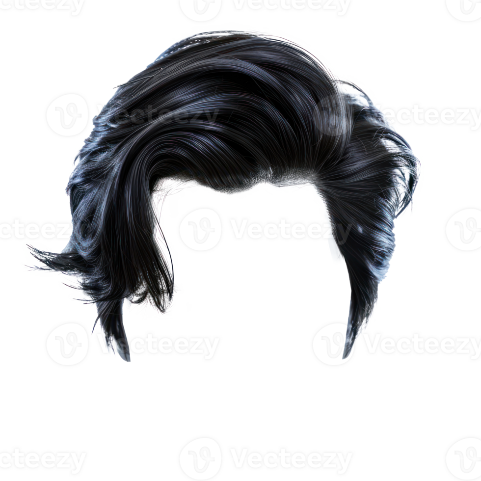Stylish men hair wig Modern Hairstyles, fashionable hairstyle front view isolate on transparency background png