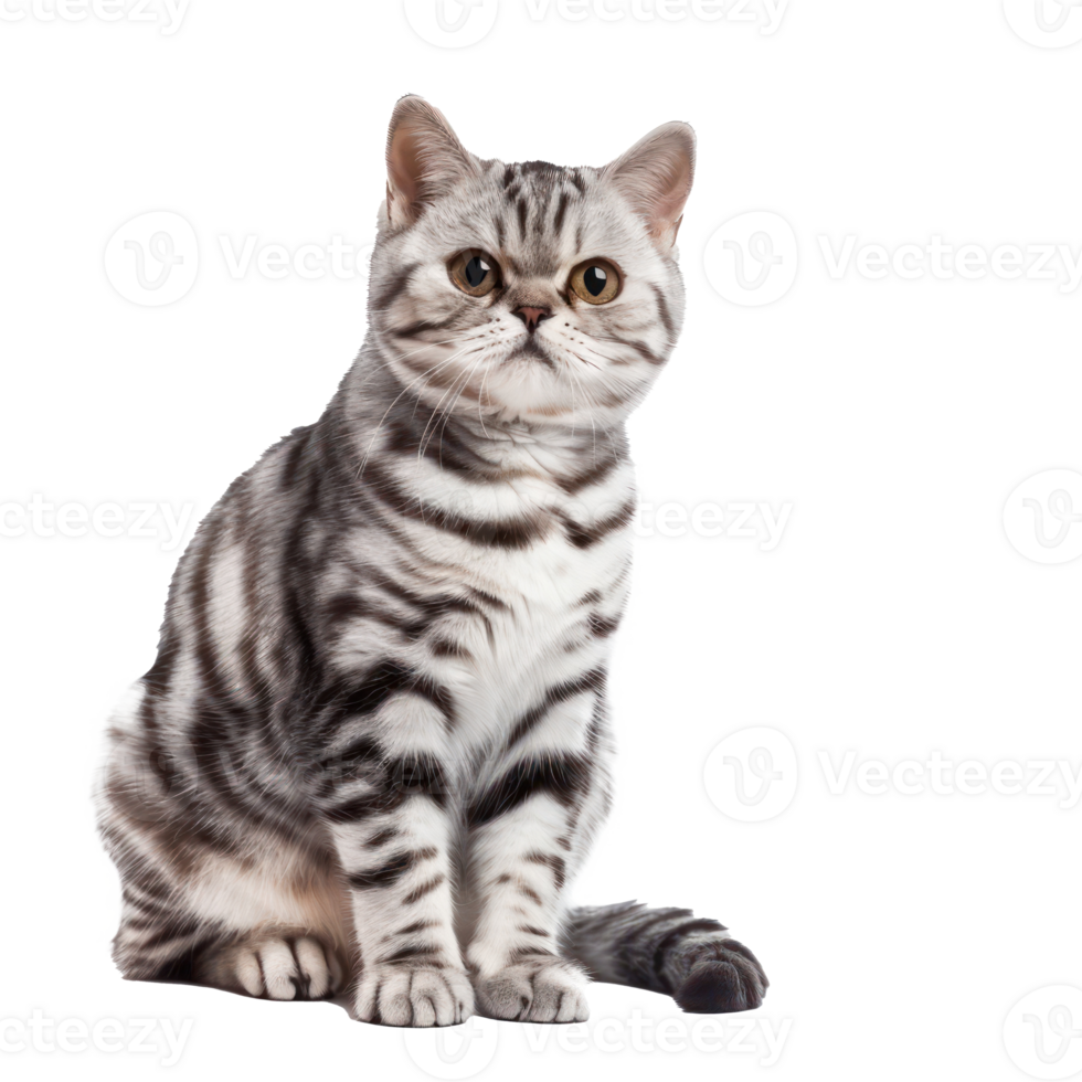 American Shorthairs cat pet front view full body isolate on transparency background png