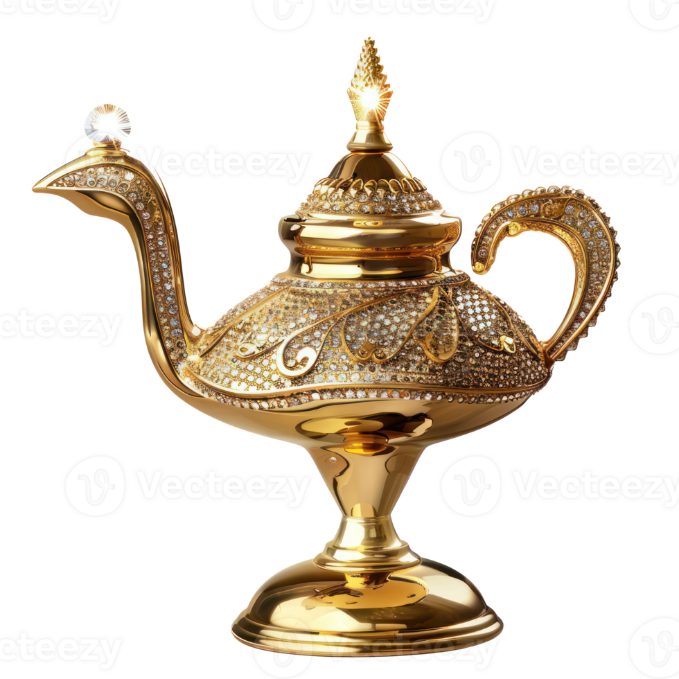 Gold and diamond magic lamp isolate on transparency background png