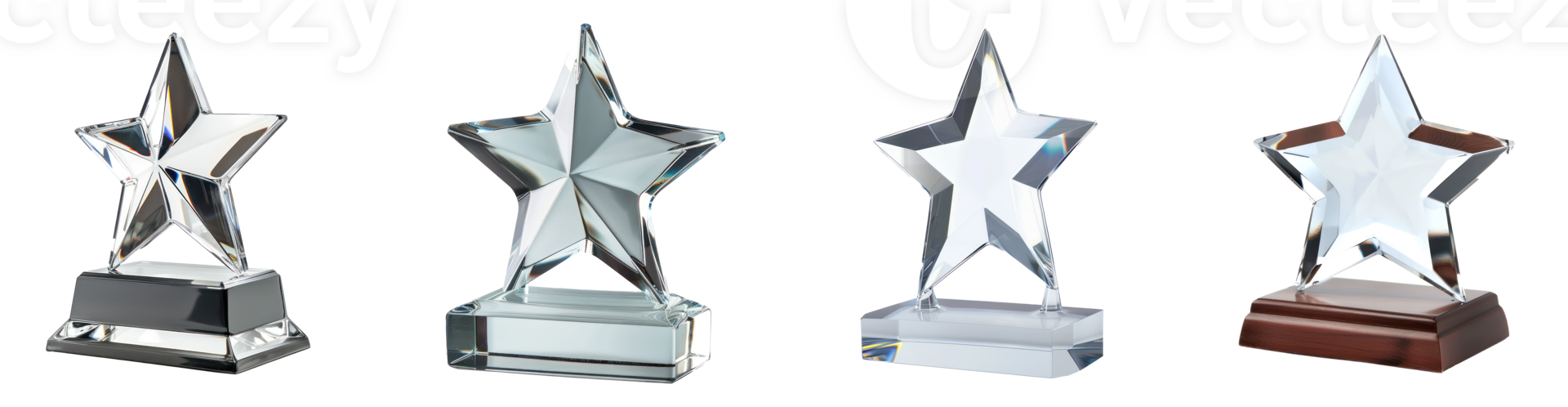 Blank star shape glass trophy crystal side view isolate on transparency background png