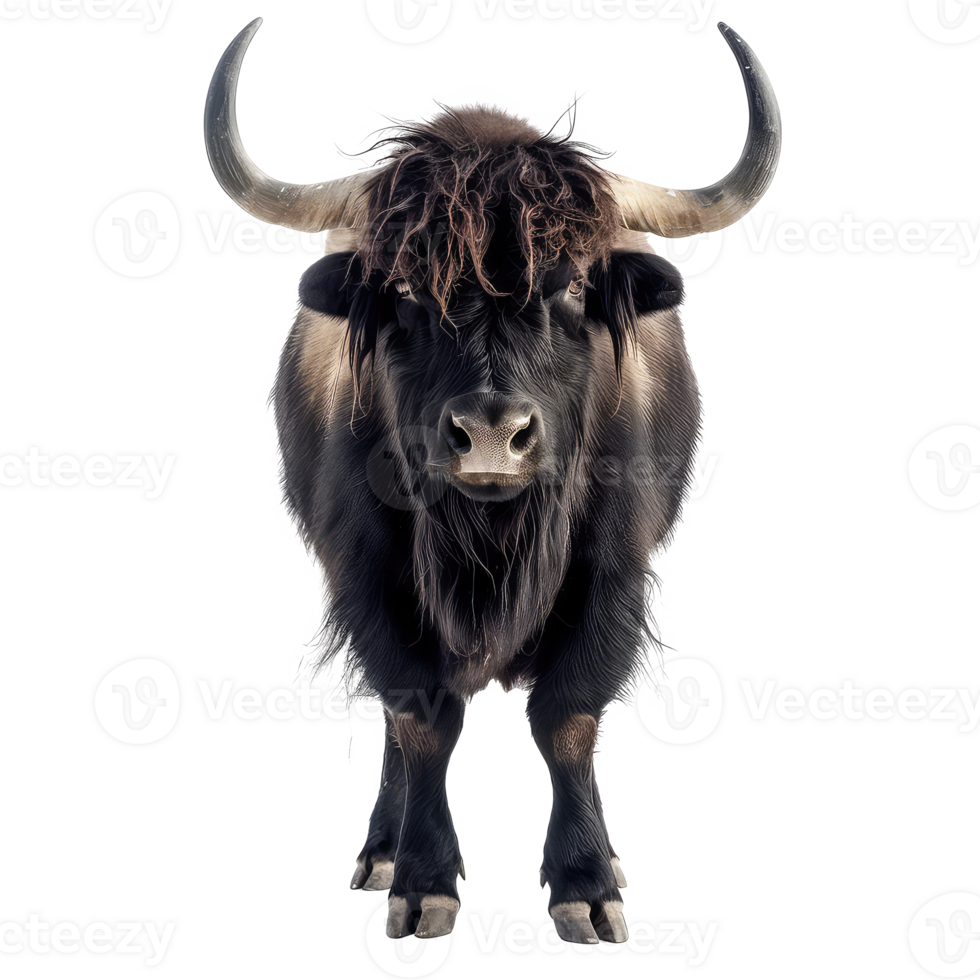 Yak front view full body isolate on transparency background png