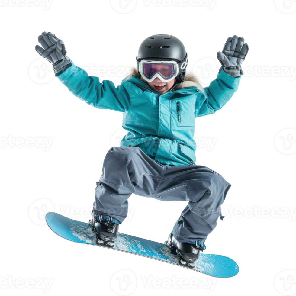 Floating Snowboarding boy isolate on transparency background png
