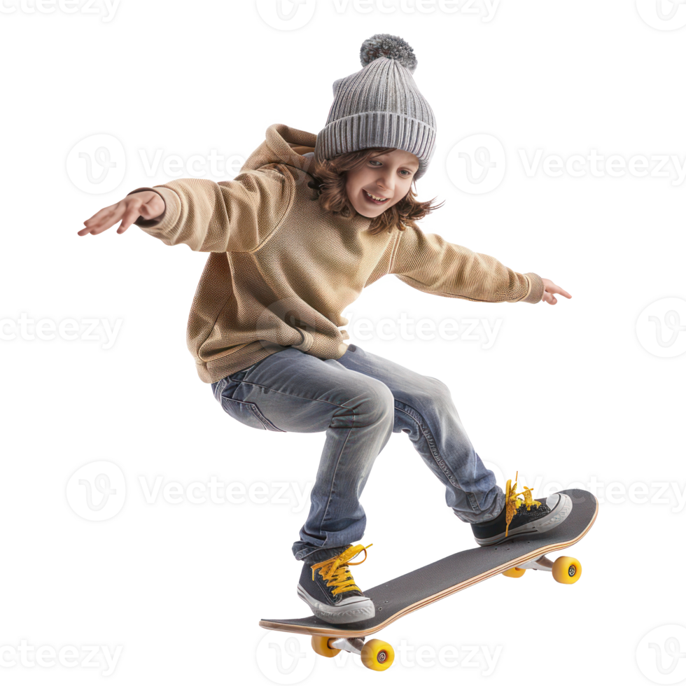 Floating skateboard boy isolate on transparency background png