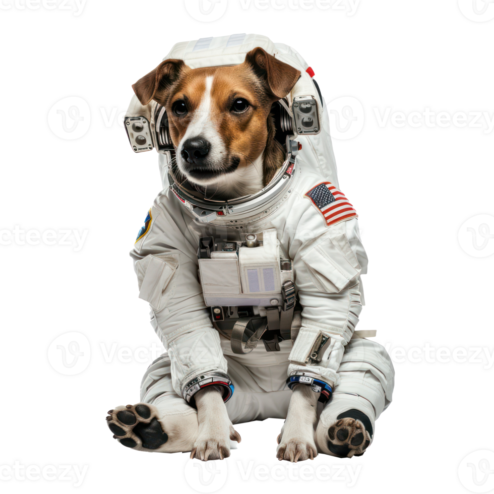 floated dog in astronaut suit isolate on transparency background png