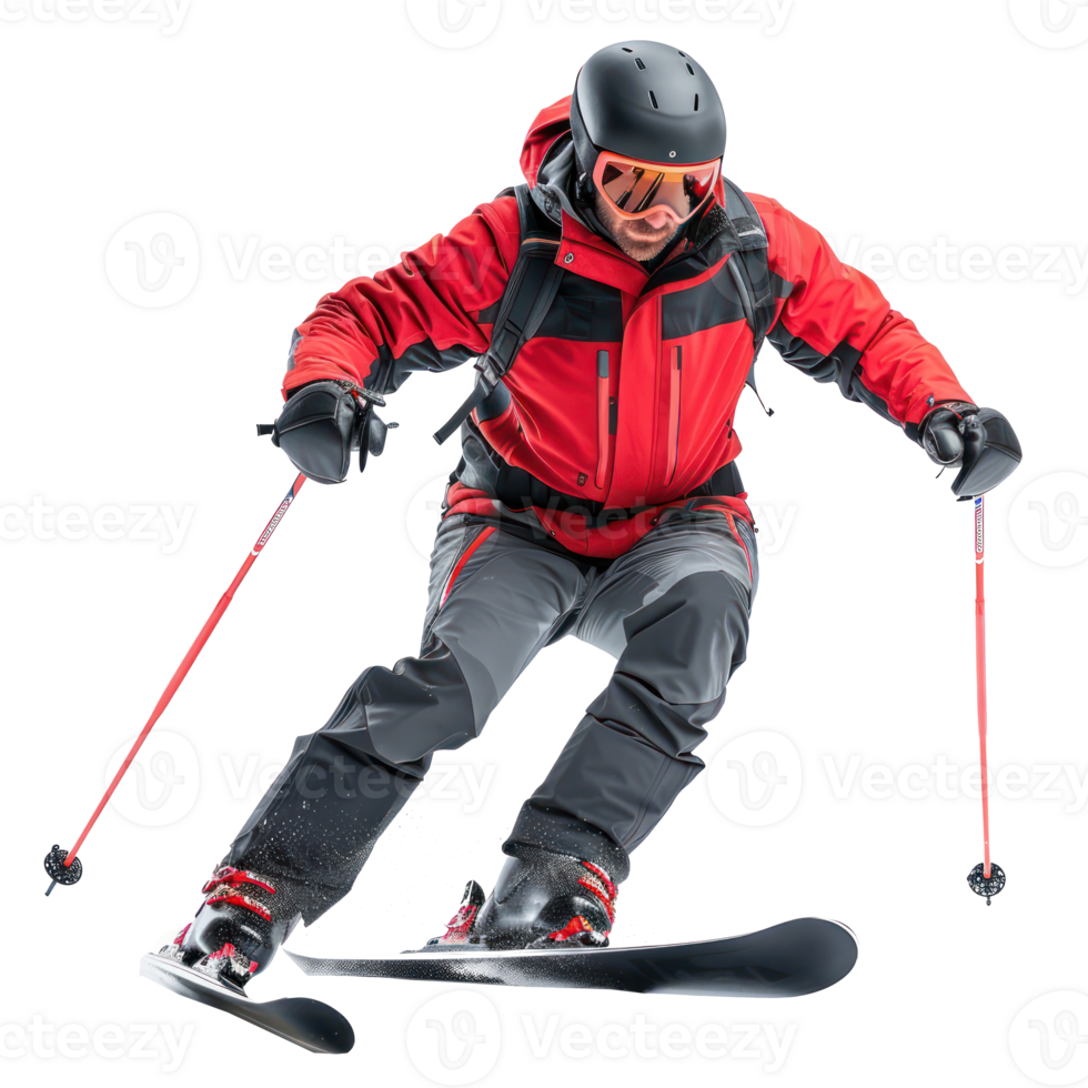 Floating Sportsman in a ski suit, snow skiing isolate on transparency background png