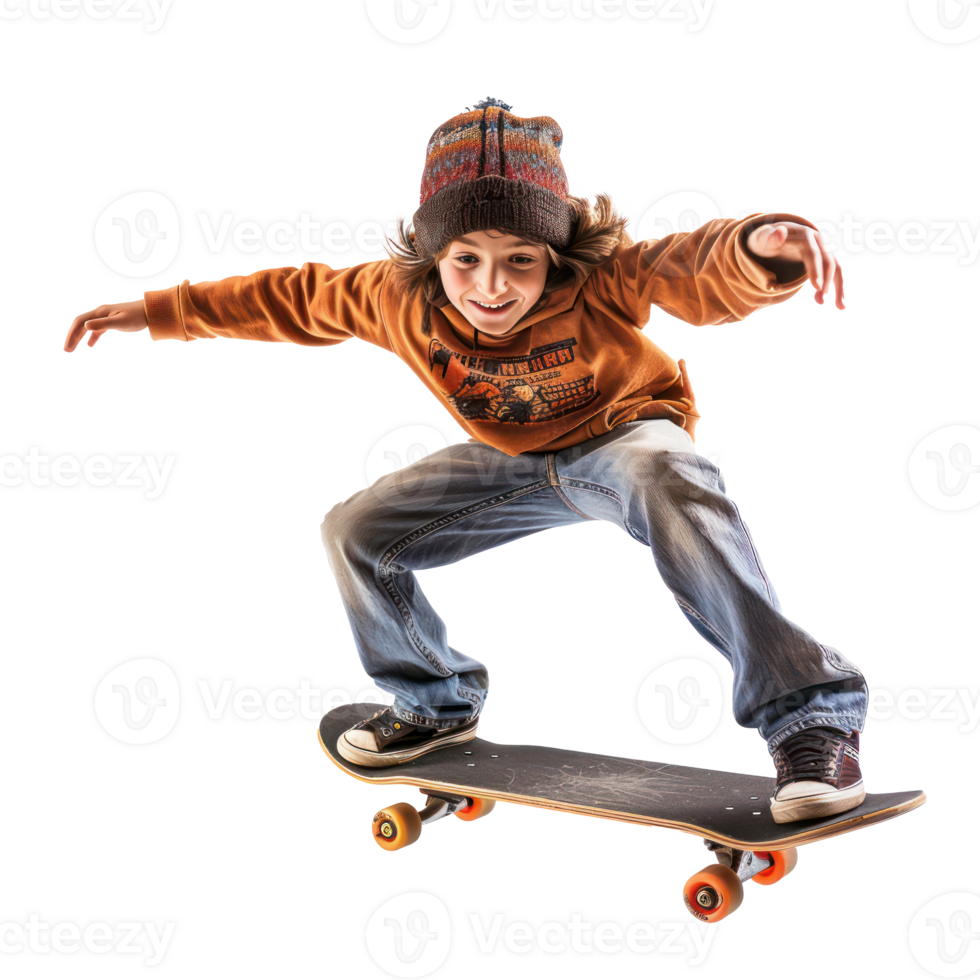 Floating skateboard boy isolate on transparency background png