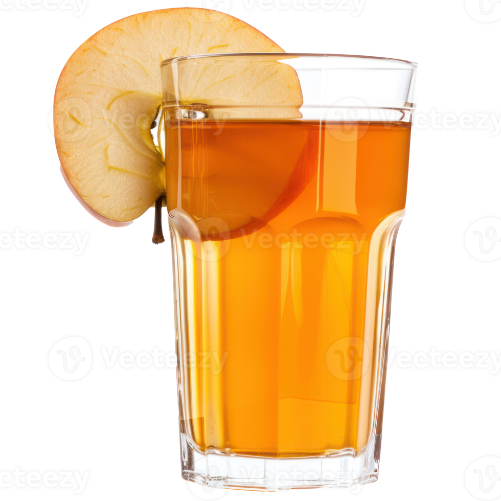 thin slice of apple and apple juice in a glass isolate on transparency background png