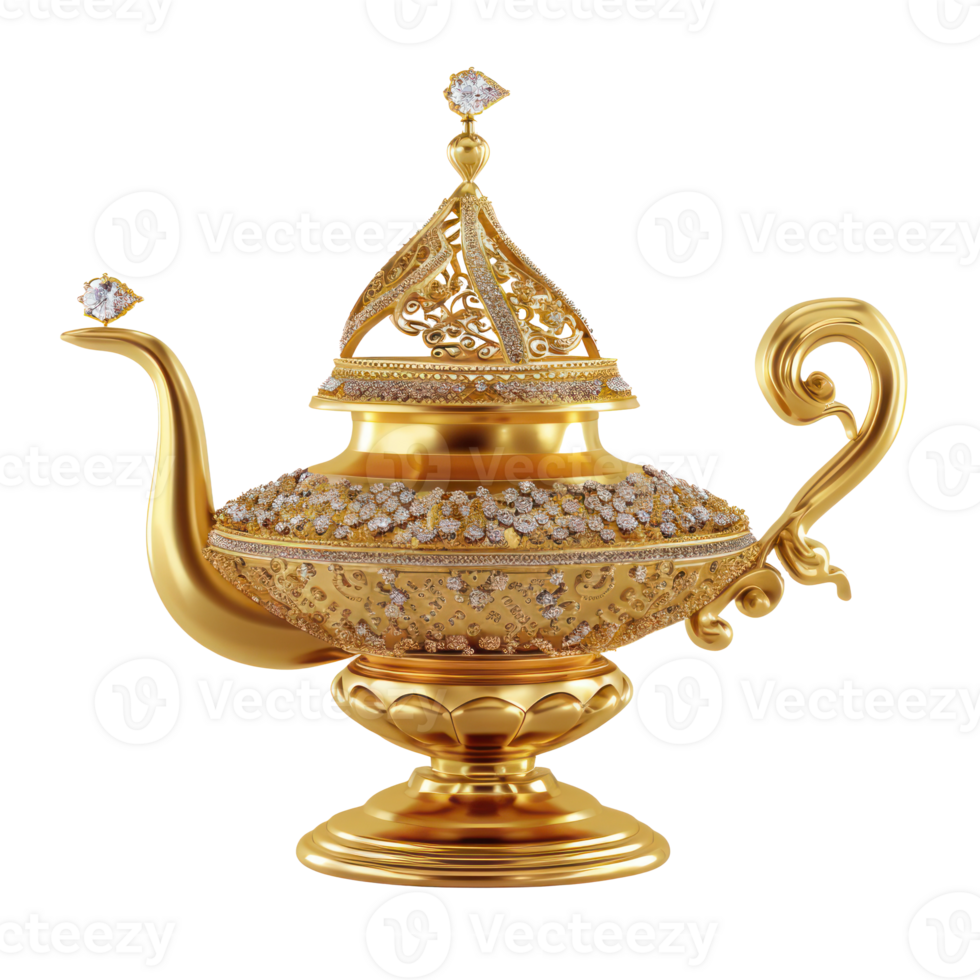 Gold and diamond magic lamp isolate on transparency background png