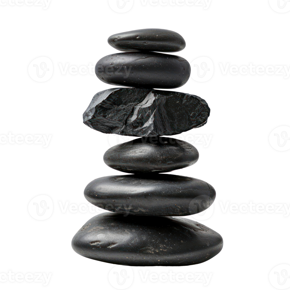 Balanced black stones isolate on transparency background png
