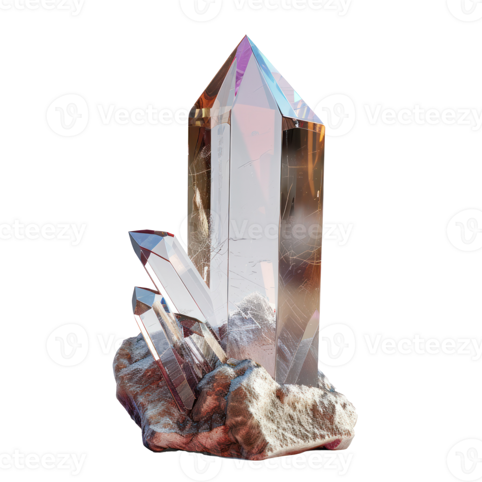 Beautiful clear crystal 3d rendering side view isolate on transparency background png