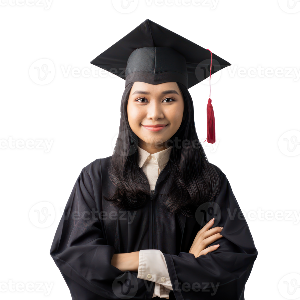 Confident smiling student in a graduation gown standing isolate on transparency background png