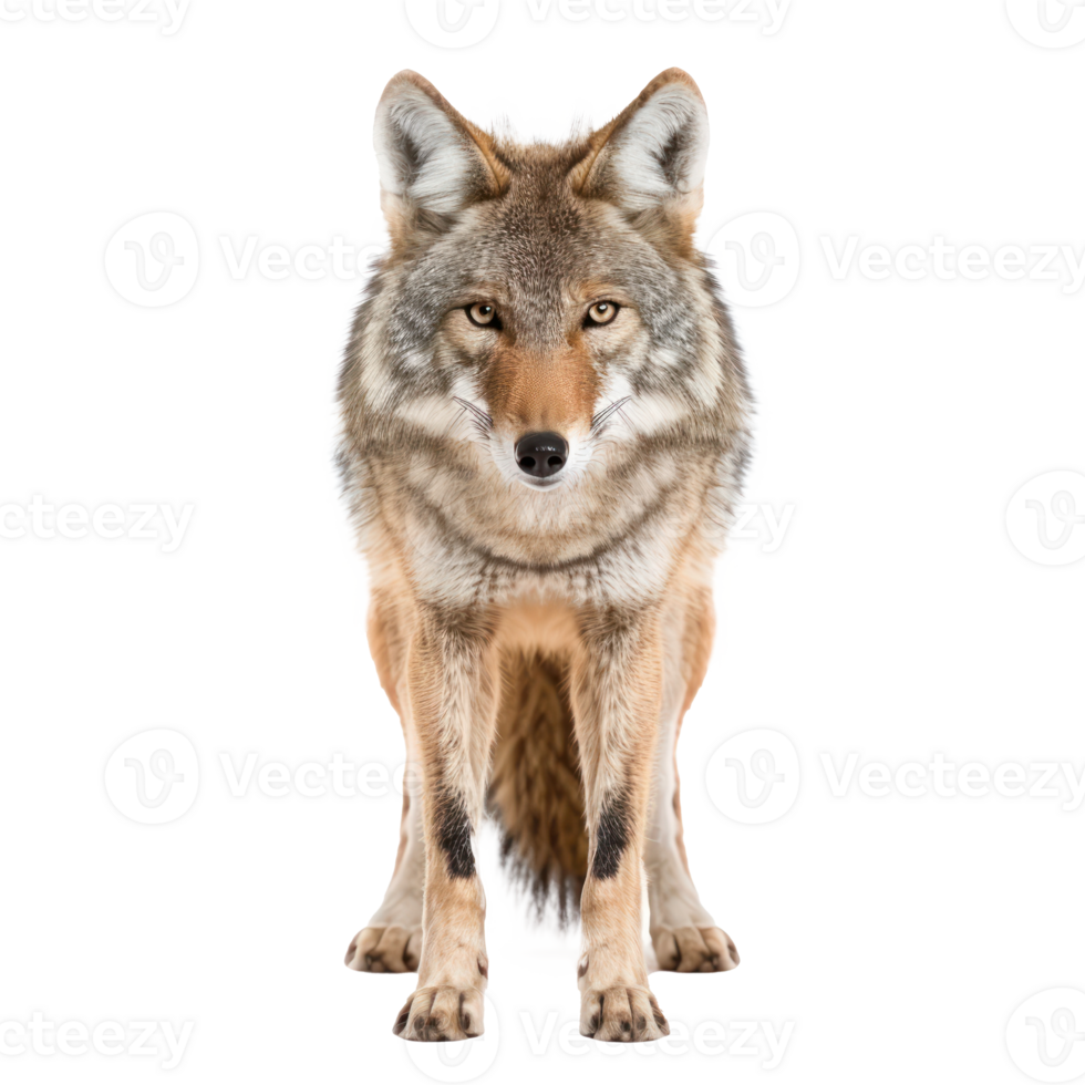 Coyote front view full body isolate on transparency background png