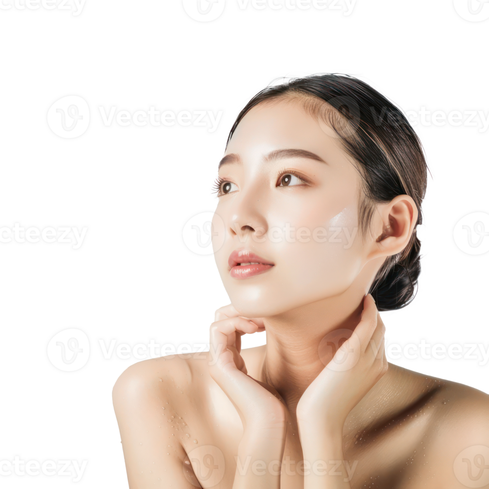 young woman with beautiful light white clean skin, skin care concept front view full length isolate on transparency background png