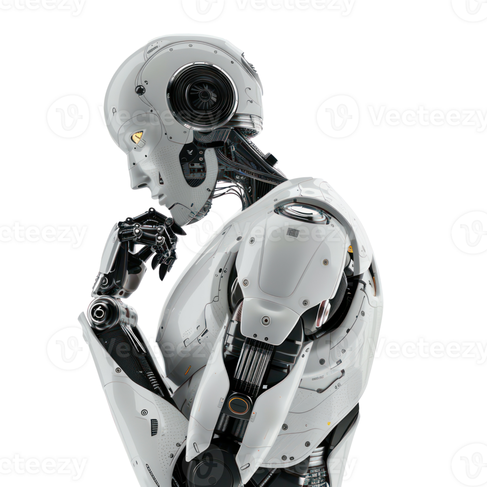 Ai robot thinking, standing isolate on transparency background png