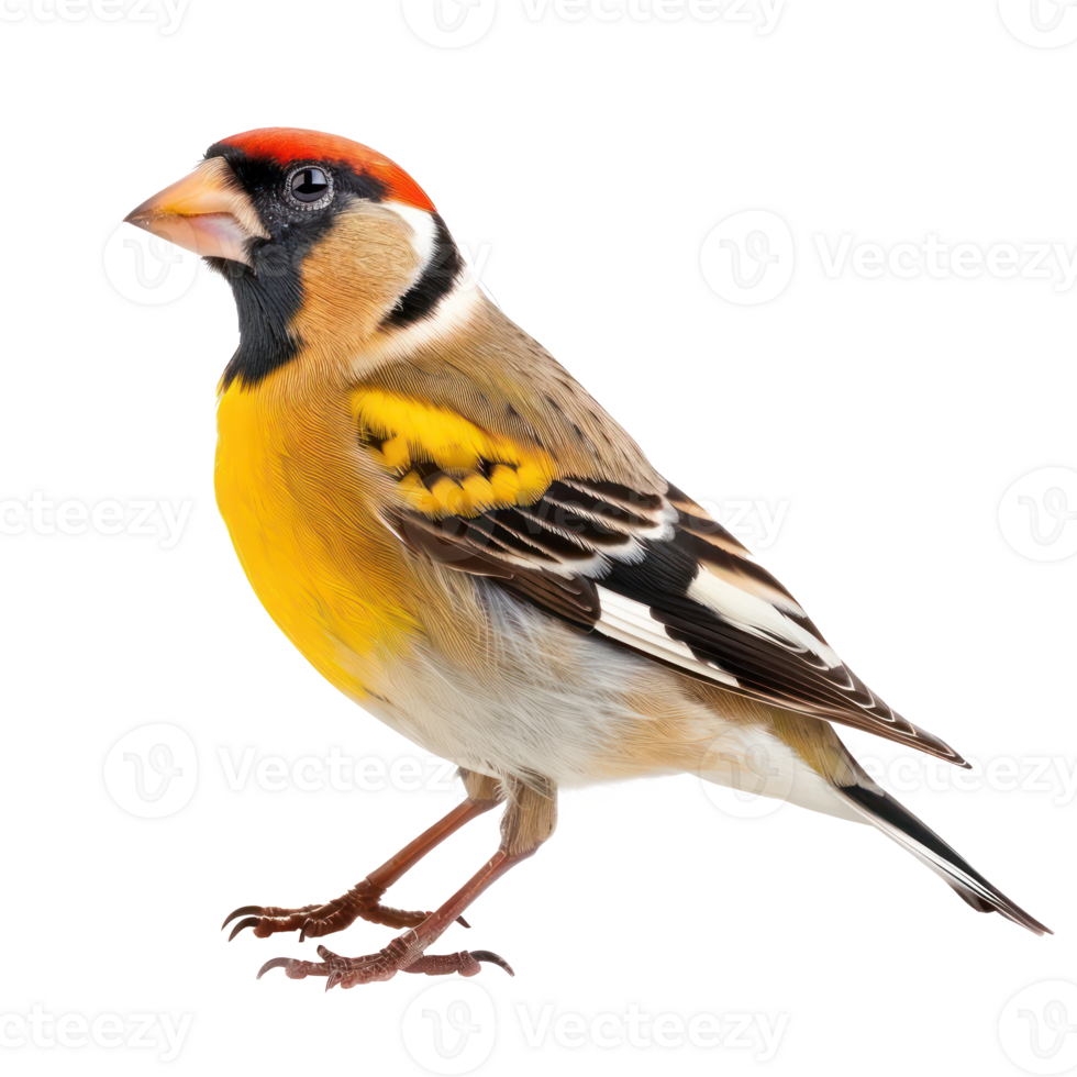Goldfinch bird side view full body isolate on transparency background png