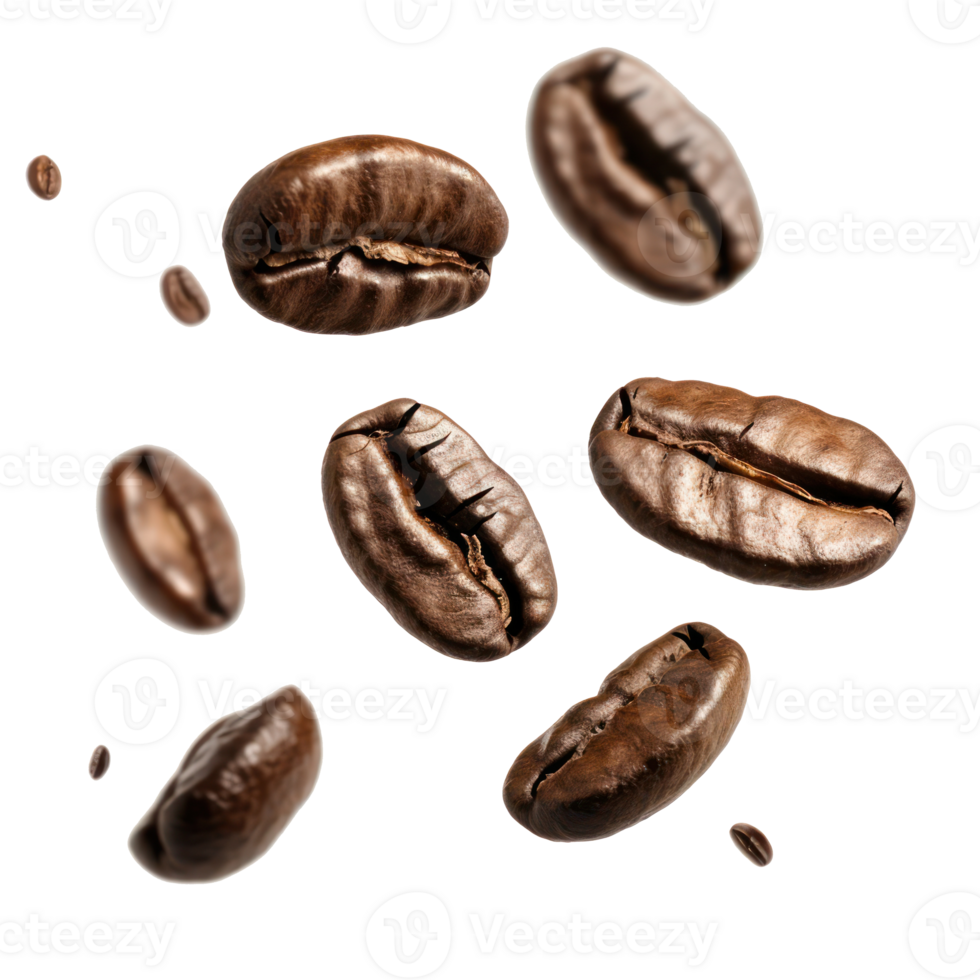 floating coffee beans isolate on transparency background png