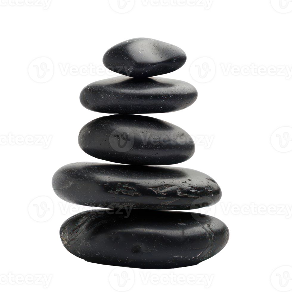 Balanced black stones isolate on transparency background png