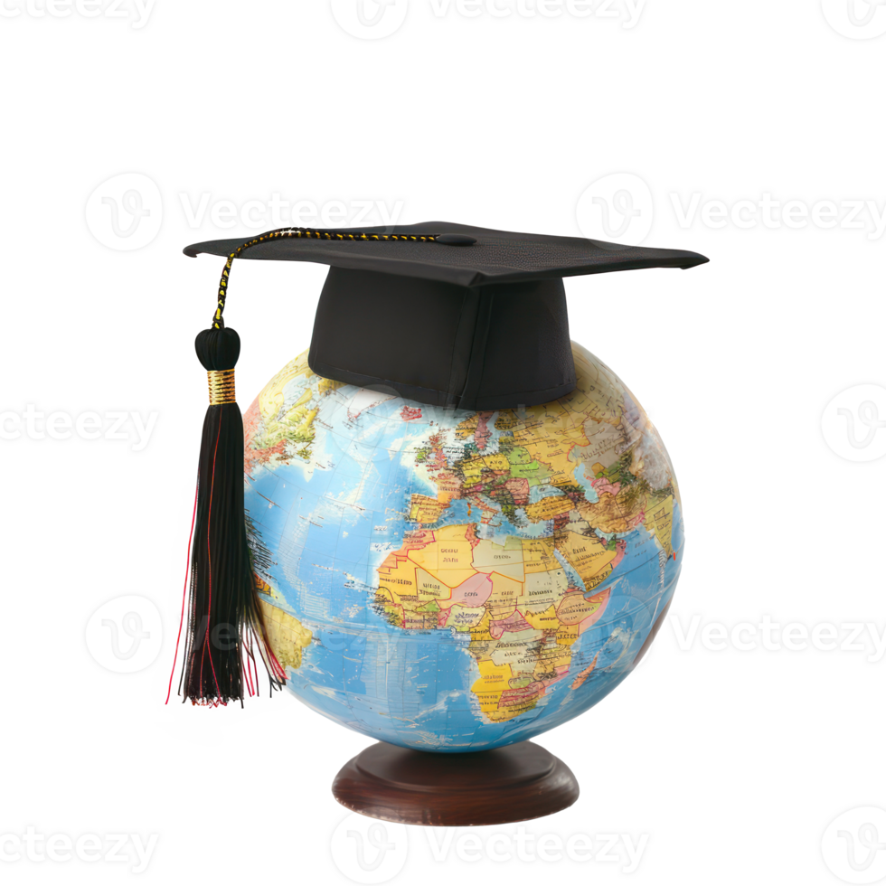 A globe featuring a graduation cap isolate on transparency background png