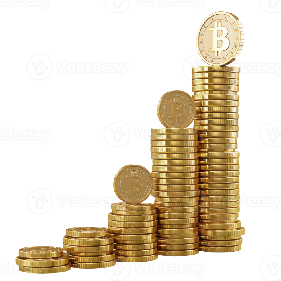 3d gold coins raising chart isolate on transparency background png