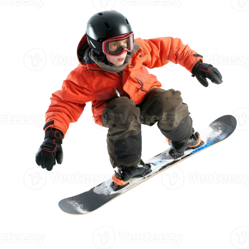 Floating Snowboarding boy isolate on transparency background png