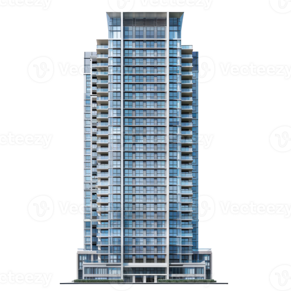 Skyscraper Residential front view full length isolate on transparency background png
