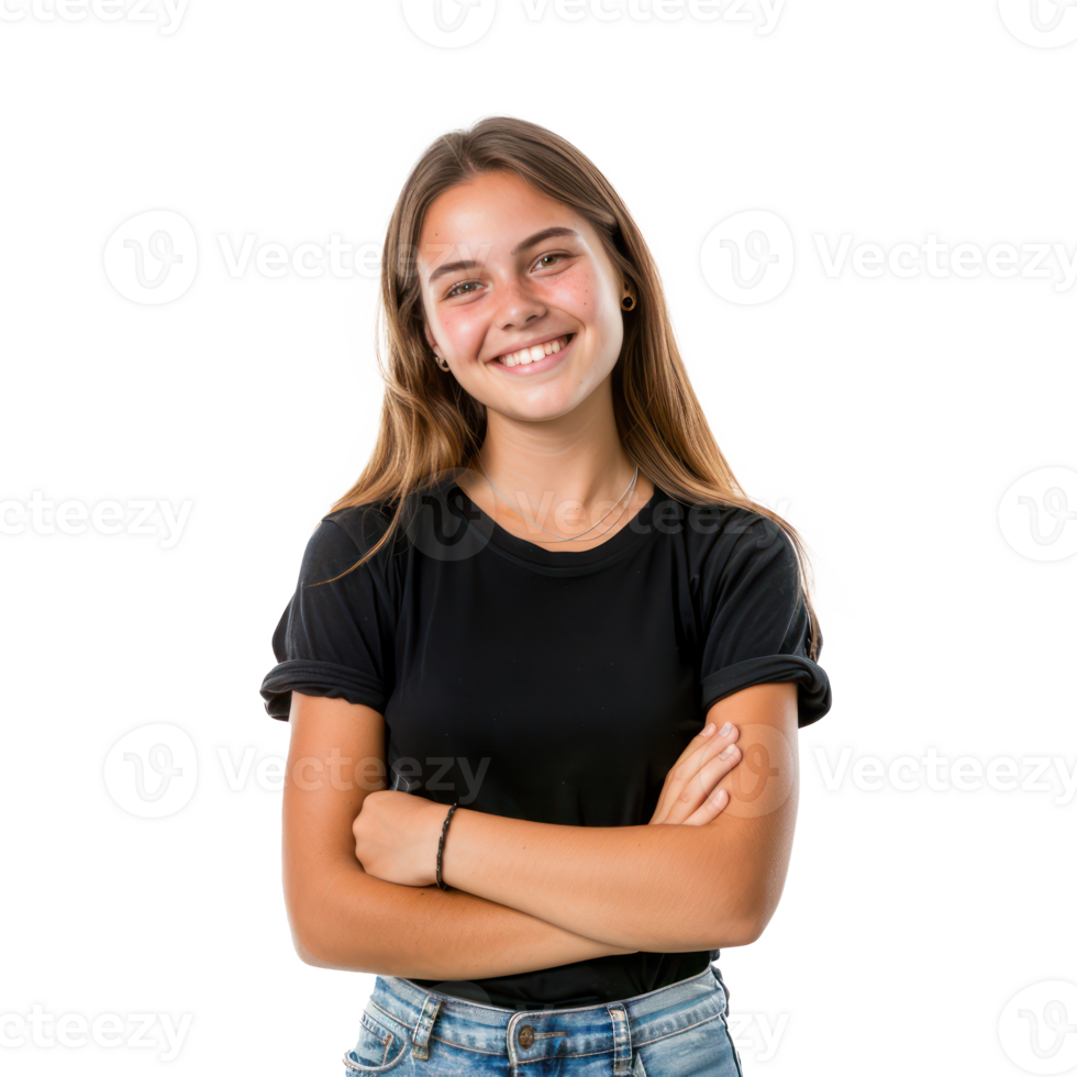 Smiling young female university student, standing isolate on transparency background png