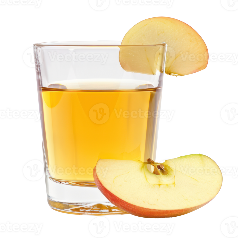 thin slice of apple and apple juice in a glass isolate on transparency background png