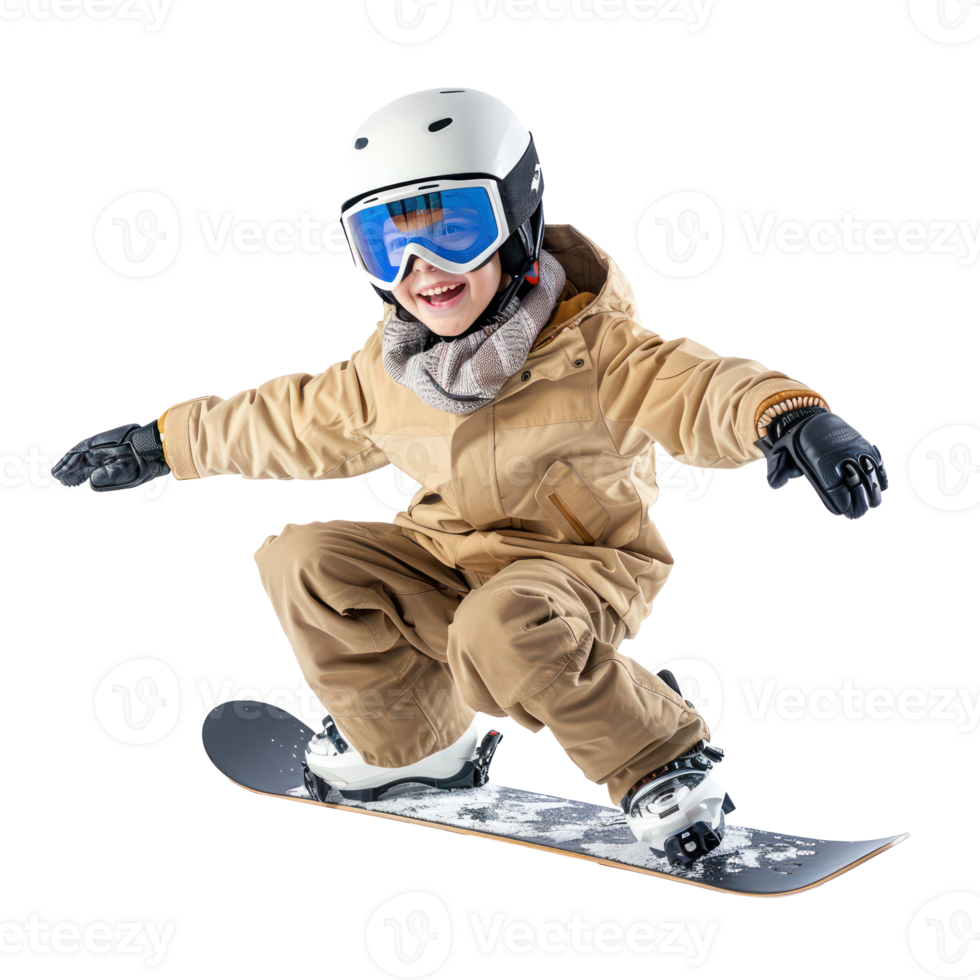 Floating Snowboarding boy isolate on transparency background png
