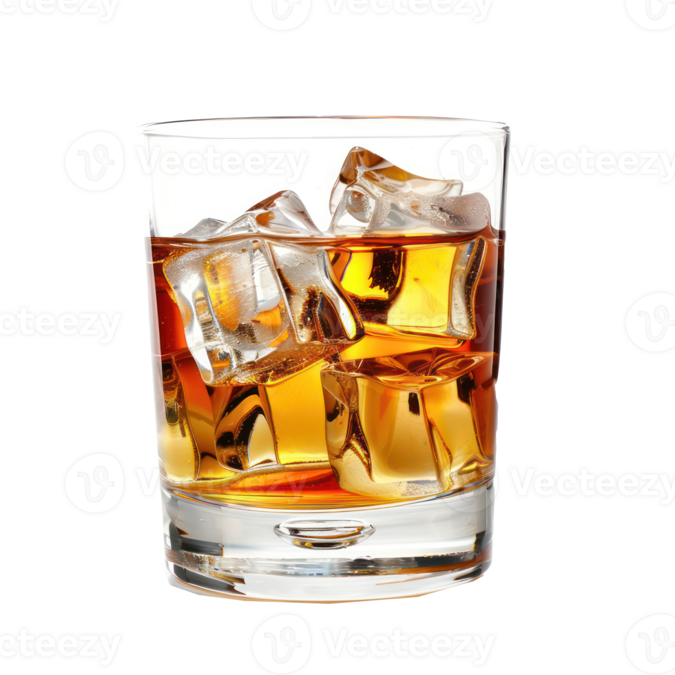 Whisky and ice cubes in a glass isolate on transparency background png