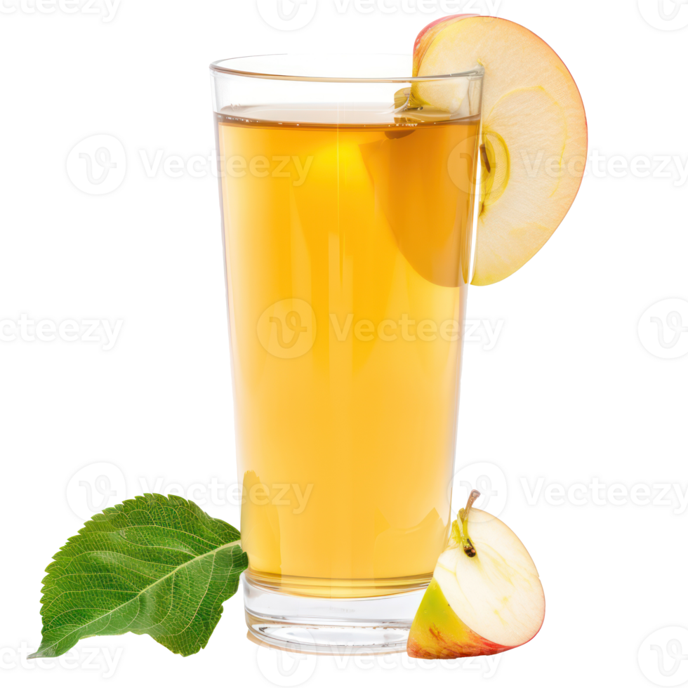 thin slice of apple and apple juice in a glass isolate on transparency background png