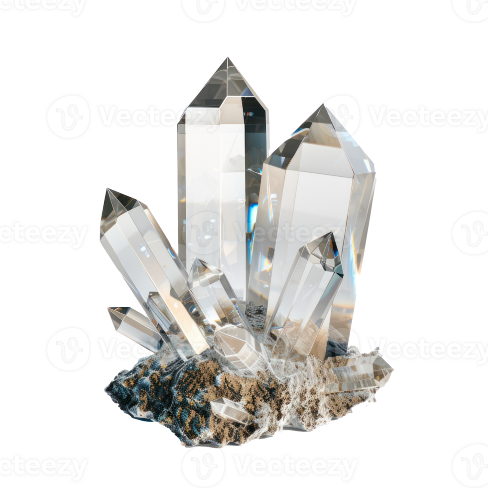 Beautiful clear crystal 3d rendering side view isolate on transparency background png