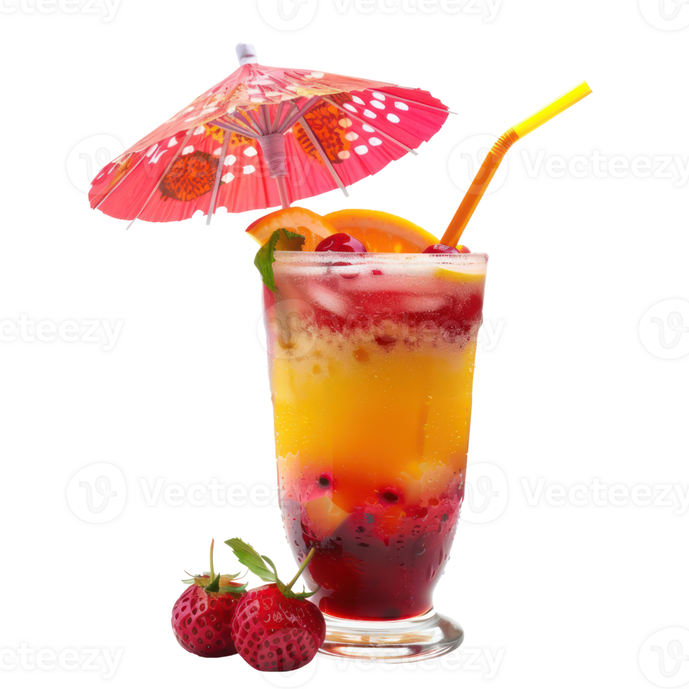 fruity cocktail adorned with a tiny umbrella isolate on transparency background png