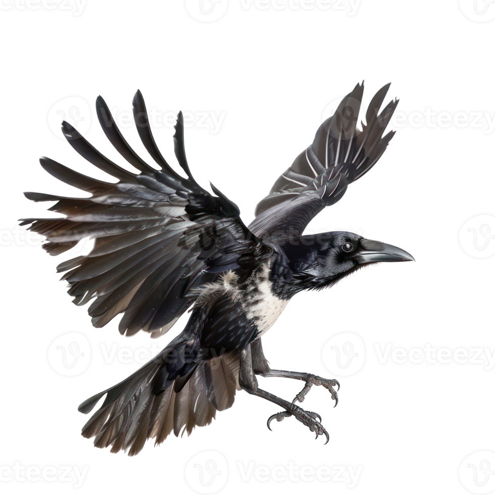 Crow fly full body isolate on transparency background png