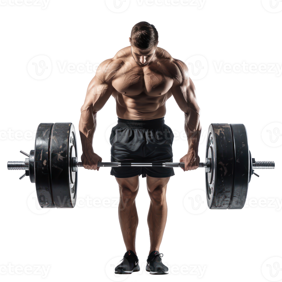 young man bodybuilder lift with heavy weights isolate on transparency background png