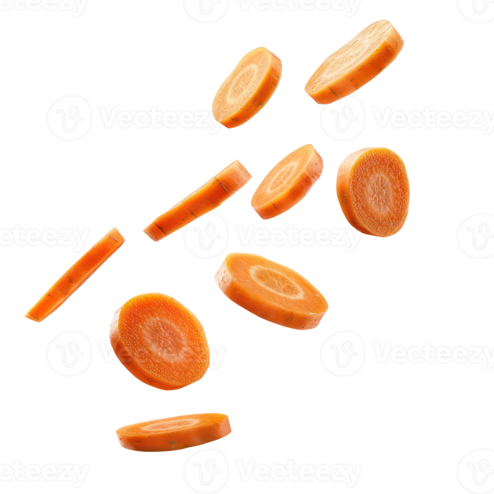 floating slices of carrot isolate on transparency background png