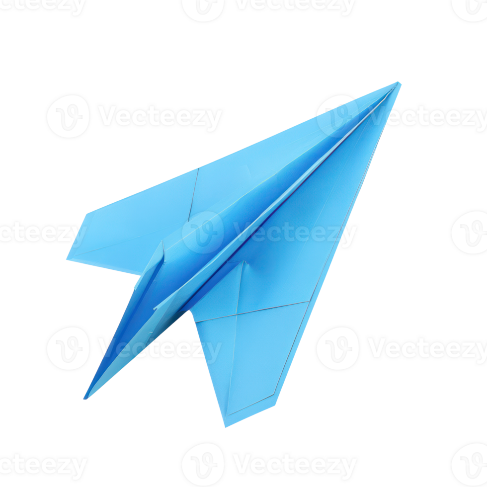 floated blue Paper airplane isolate on transparency background png