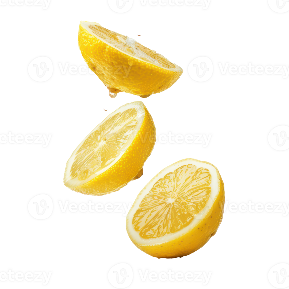 floating slices of lemon isolate on transparency background png