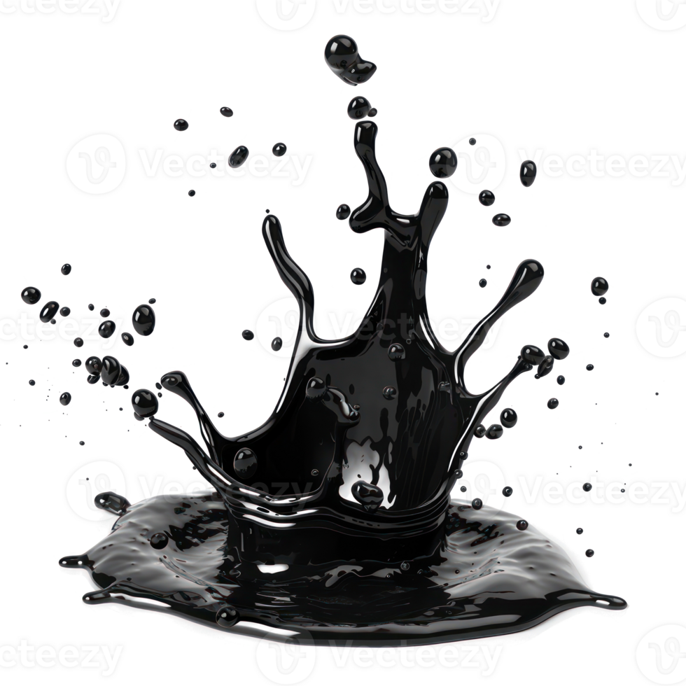 black paint in splash isolate on transparency background png