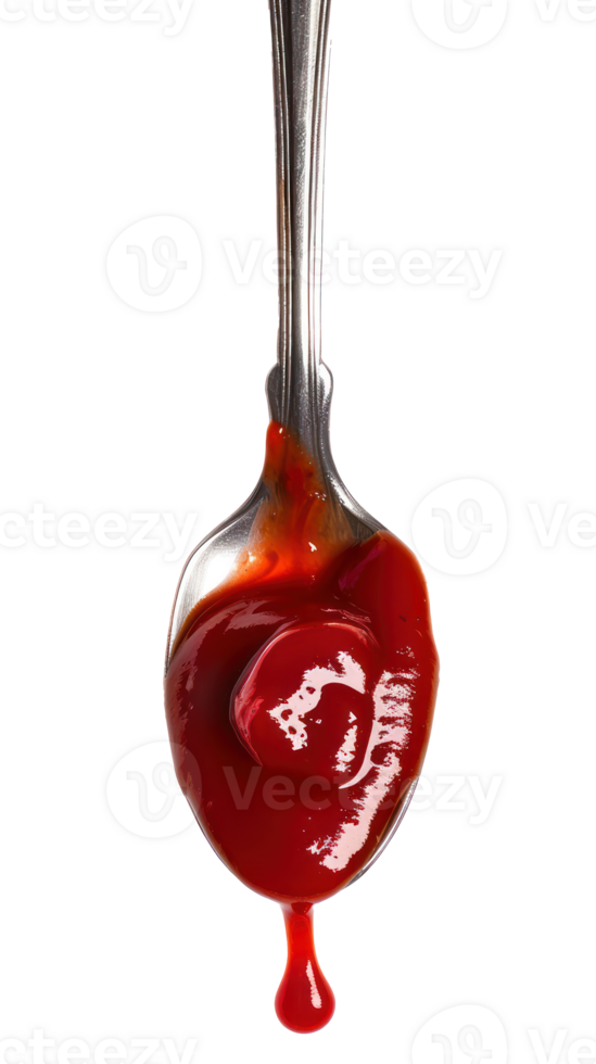 Drip of ketchup in a spoon isolate on transparency background png