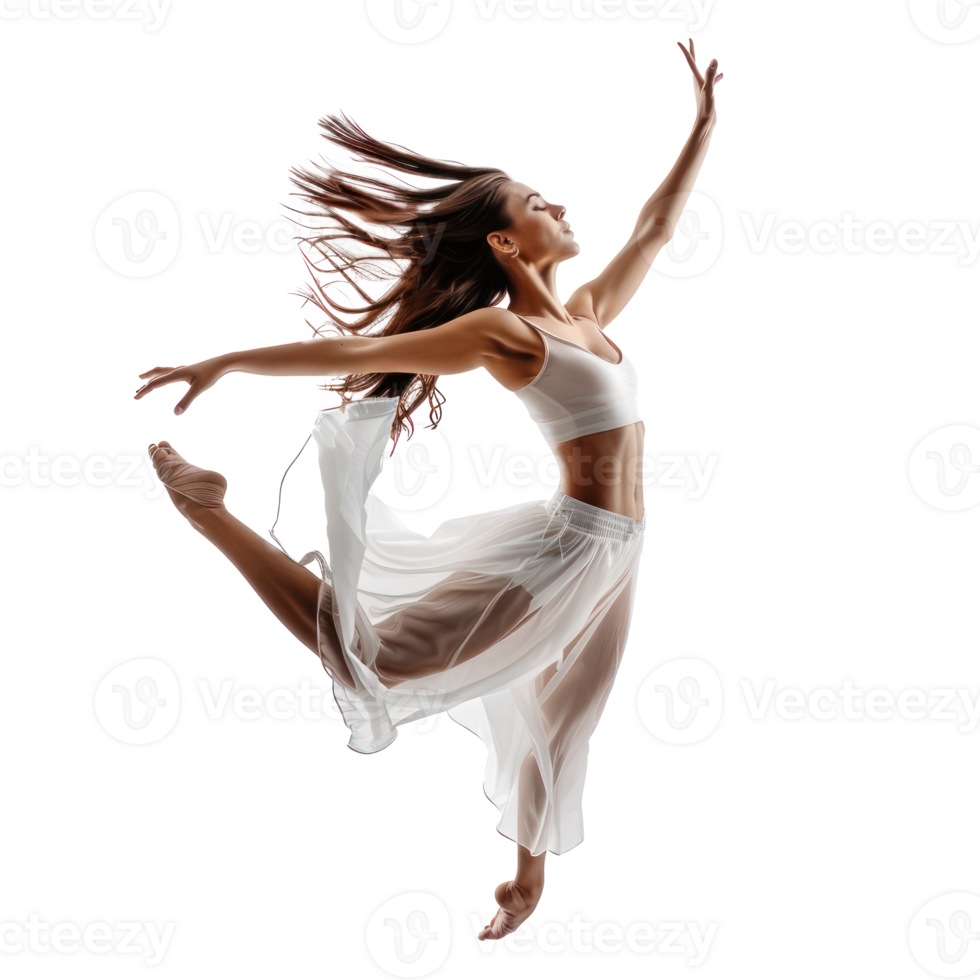 floated full body female dancer gesture posing isolate on transparency background png