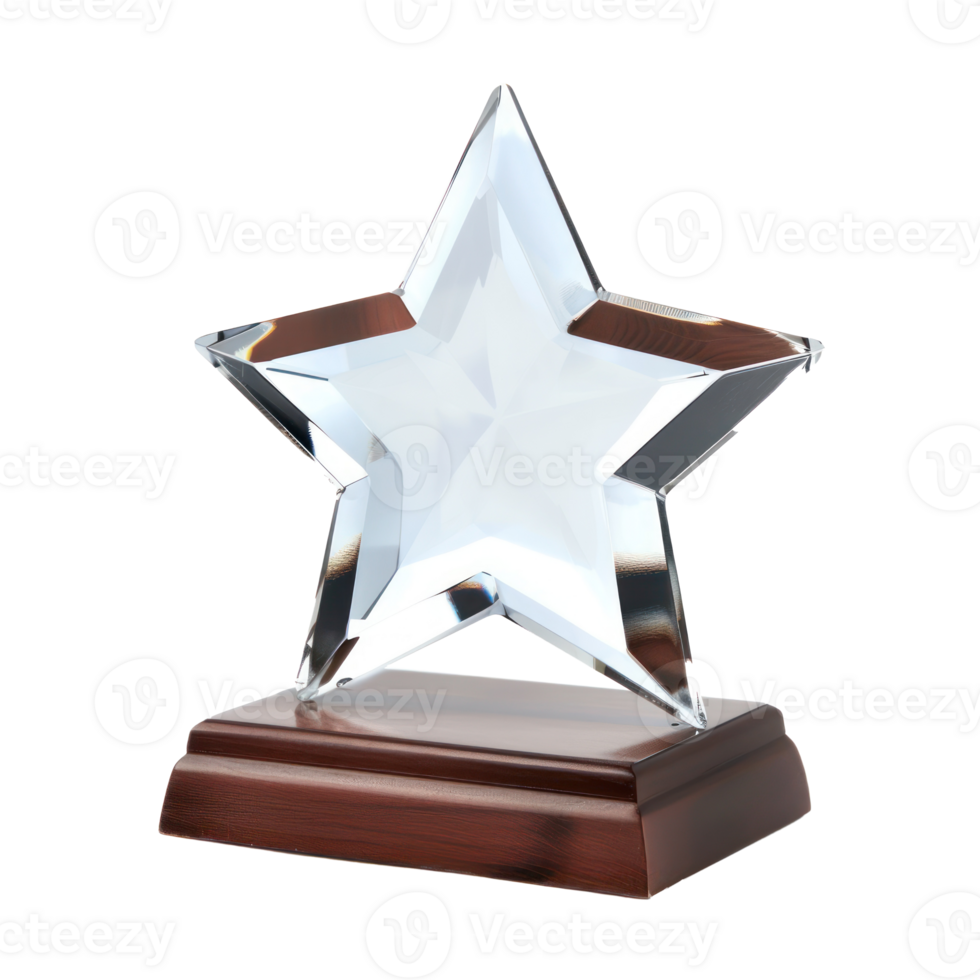 Blank star shape glass trophy crystal front view isolate on transparency background png