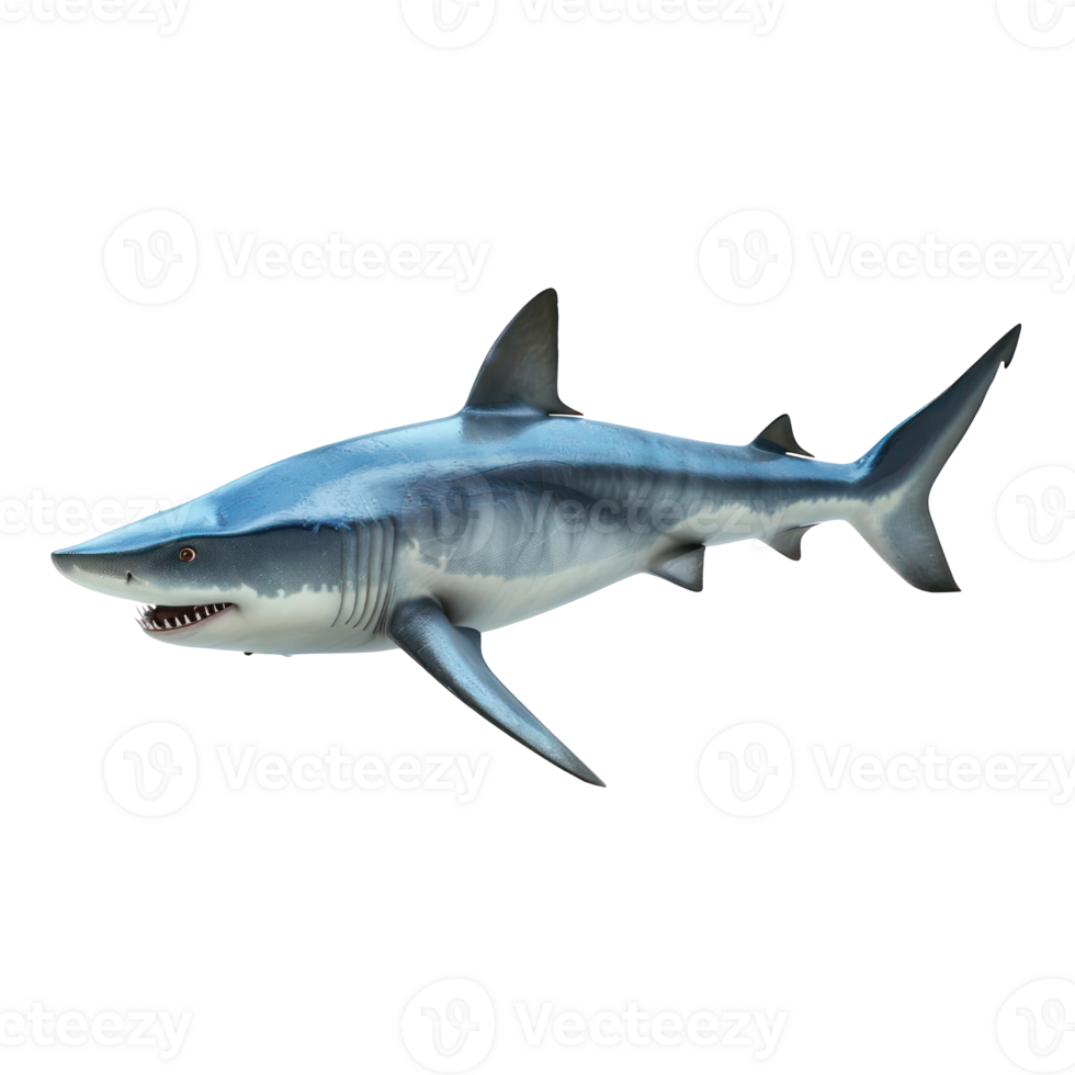 Blue shark front view full body isolate on transparency background png