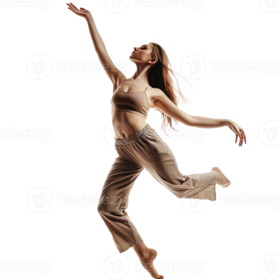 floated full body female dancer gesture posing isolate on transparency background png