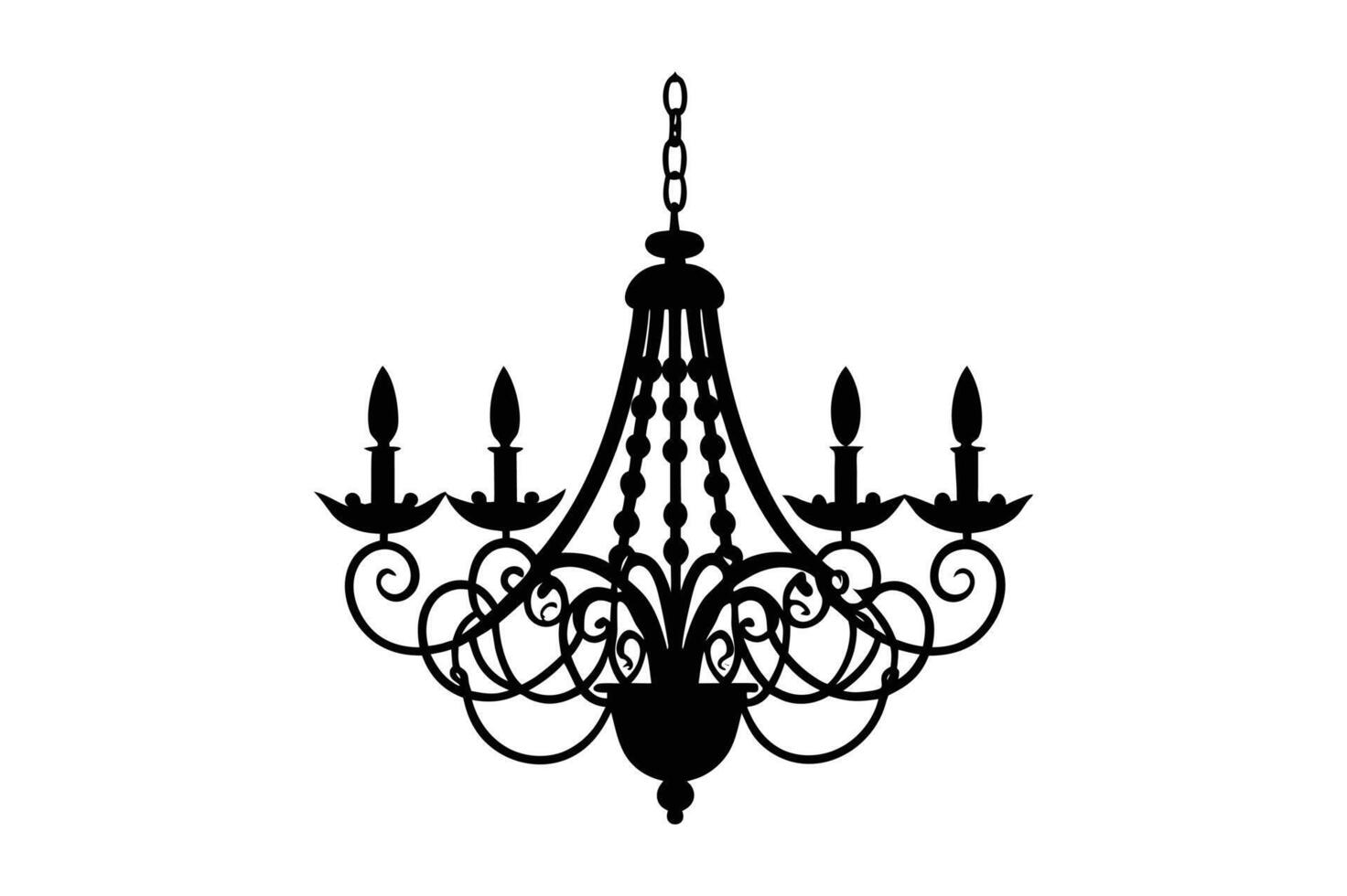 A black and white illustration of a chandelier vector