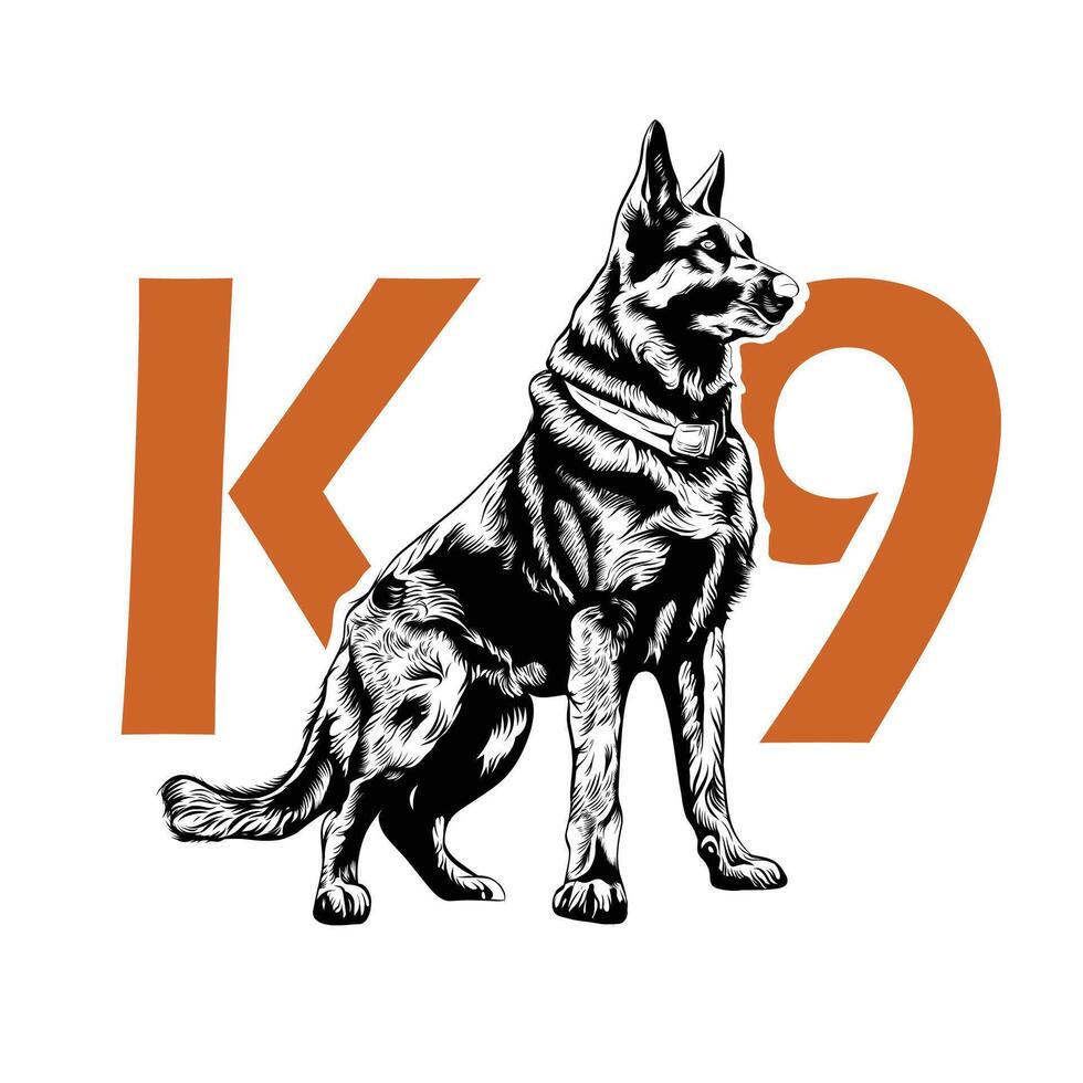 K9 Dog Black and White Illustration vector