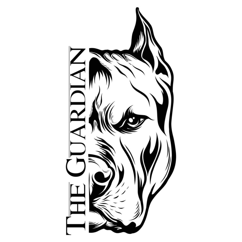 Pitbull Black and White Illustration vector