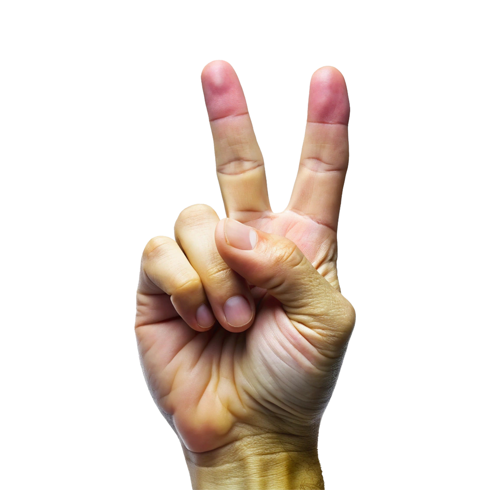 A hand with two fingers up in the air png