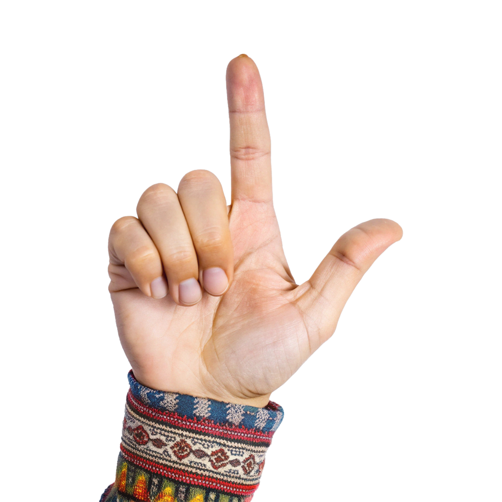 A person is holding up a finger with their hand png
