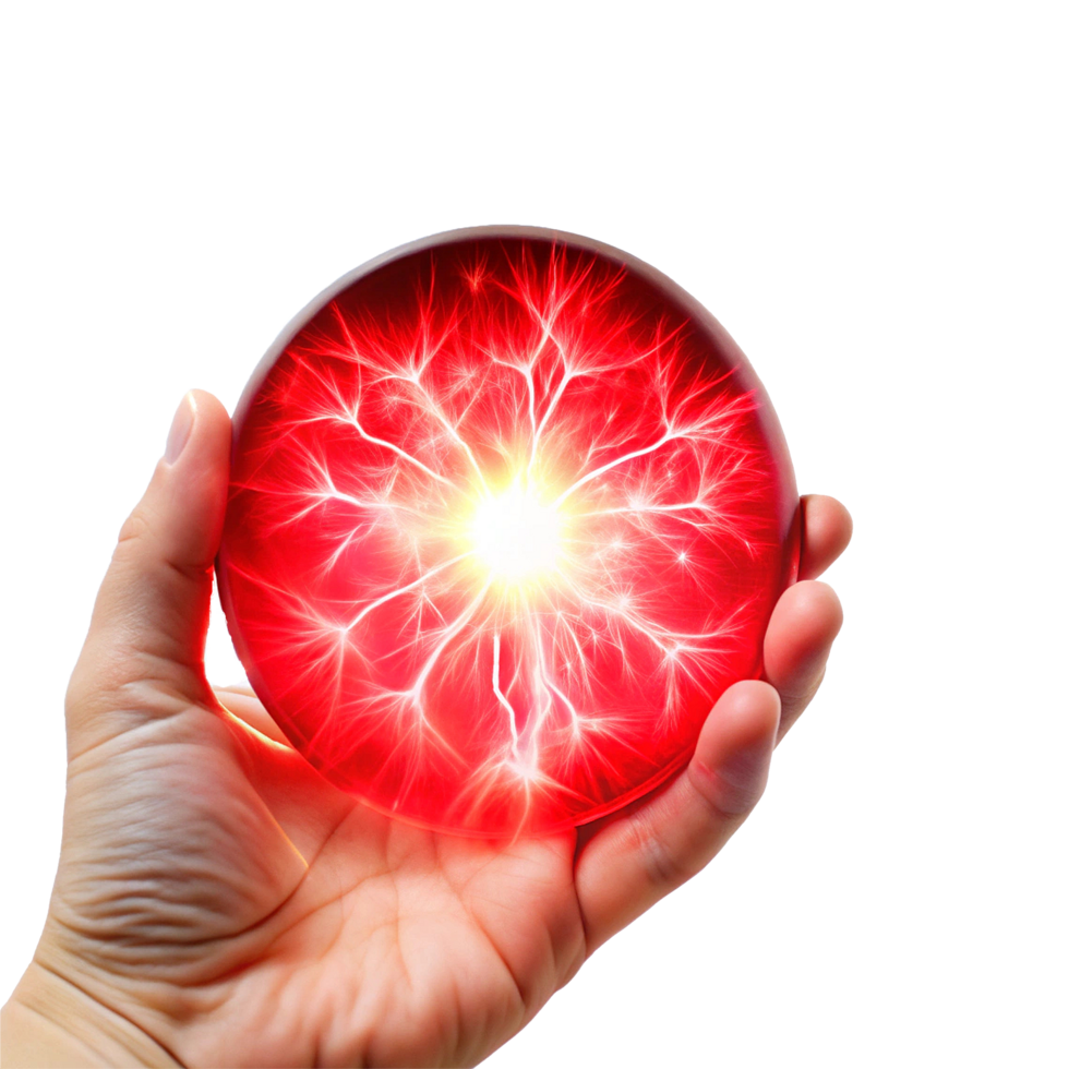 A person holding a red ball with a lightning bolt png